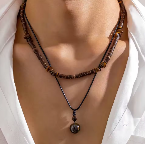 Collier bohème en bois naturel