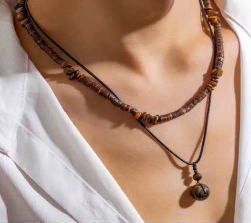 Collier bohème en bois naturel